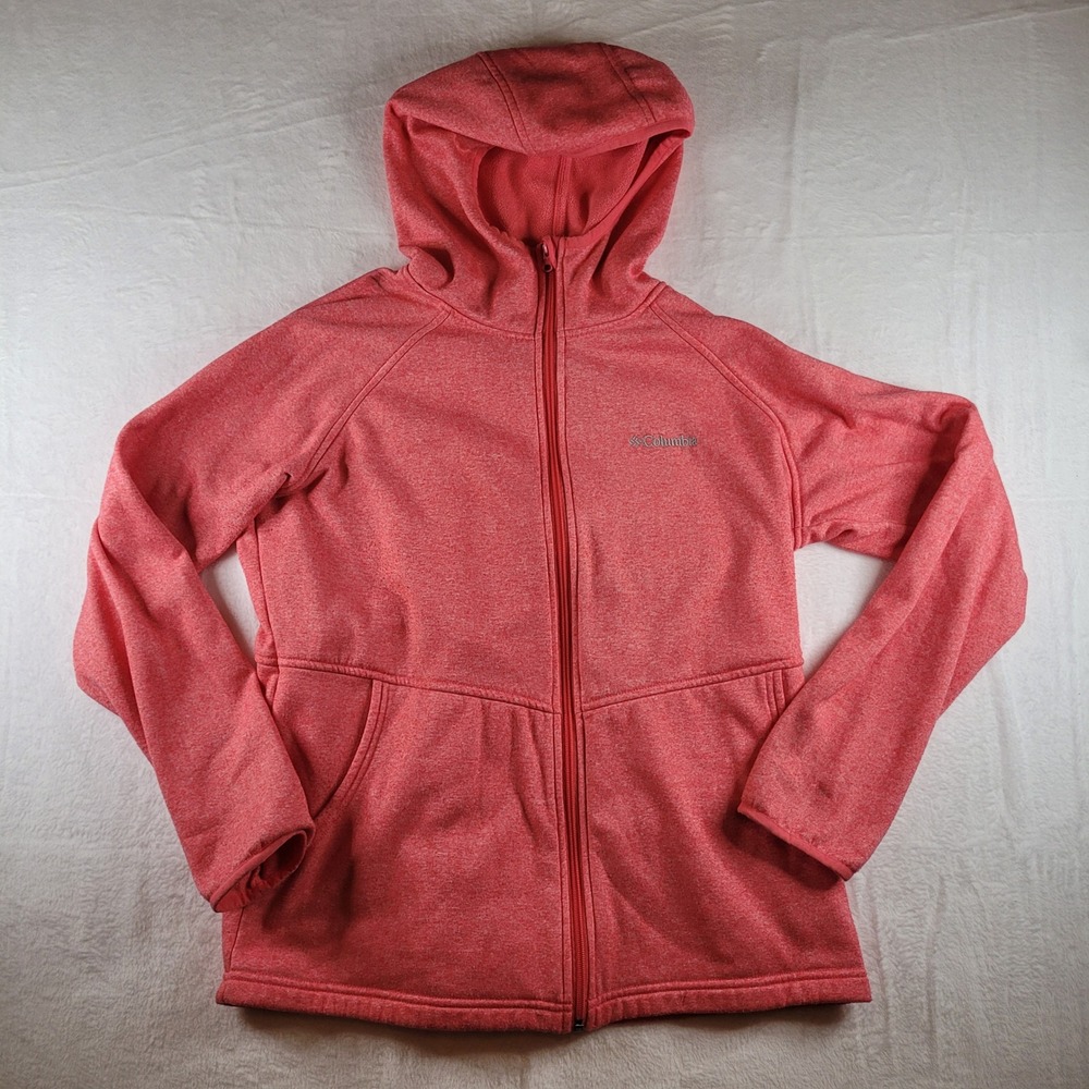 Columbia Womens XL Heathered Coral Pink Fleece Full Zip Hoodie Jacket XL0267